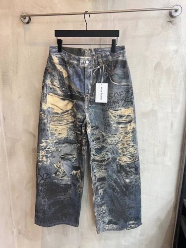 6015# Acne Studios25Ss新款神裤.Ac数码直喷印花花，3D效果逼真.水洗怀旧套色工艺.阔腿宽松牛仔长裤裤子.男女同款 码数：Xs.S.M.L