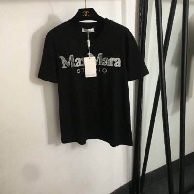 款号20252250 Maxmar*新款 钉珠刺绣Logo字母短袖T恤，白色，黑色，Sml， M码；肩宽40，胸围94，袖长20，衣长62