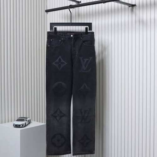 p300 Louisvuitton/路易威登Lv渐变印花大Logo黑色水洗直筒重工牛仔裤- denim平织斜纹牛仔布面，面料吸汗透气，不紧绷， 穿着舒适亲肤，由