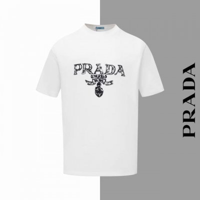 款号#Z59 普拉达字母限定大标刺绣圆领短袖 prada官网一致款式 面料 32支双纱280克纯棉面料 同缸同色织染螺纹 颜色一致 工艺 进口机器万针饱满刺绣工
