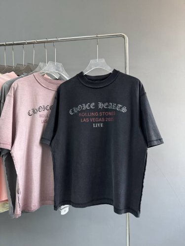 款号：9054-高端品质！25年最新款Choice Hearts反面设计印花短袖T恤！ 面料：270G纯棉双纱 颜色： 做旧黑 做旧灰 做旧紫 尺码：S-Xl
