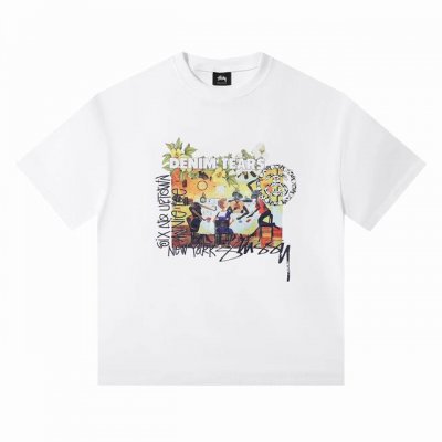 顶级版本 Stussy斯图西 Ss25新品 Denim Tears Annie Lee Tee联名款 夏日复古胸前鲜花聚会图案涂鸦印花Logo高街复古美潮西海岸