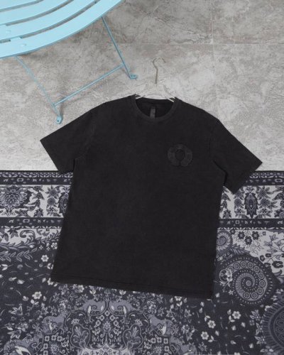 款D35 克罗心 高品质 Chrome Hearts 克罗心 春夏最新基础短袖T恤 重工贴布绣洗水 潮流感十足定染纯棉面料280克 Os版型 颜色:水洗黑 尺码