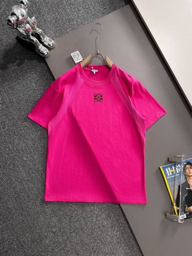 Loewe 罗意威 2025新款 斜纹拼接 刺绣字母Logo Os宽松版型 男女同款 短袖T恤 定制260克100 双纱纯棉面料 定染32支双股螺纹 进口机刺绣