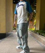 上新， palace25 X Evisu Seagull Raglan 拼色徽标印花短袖T恤 灰宝蓝拼接 白天蓝拼接 尺码S M L Xl Xxl S码 肩宽4