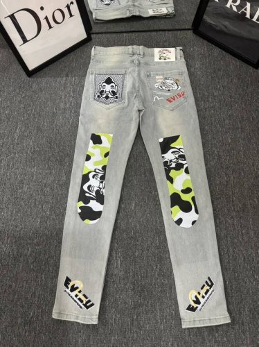 尺码：S Xxxl 对应尺码28-36 Evisu脏脏做旧牛仔长裤Evisu 福神牛仔裤 情侣款特供中山原厂原浆牛仔，面料环保，做旧拼接元素，和带有欧美风格的腰