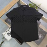 款号：Jxa127 2025新款Louis Vuitton路易威登Lv拼接侧边植绒四叶草Logo提花休闲情侣短袖衬衫，采用纯棉面料，体感更舒服，定位裁剪，衬衫对