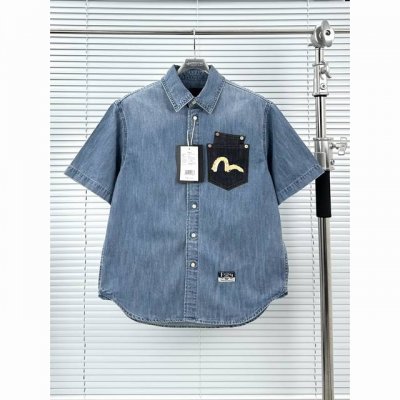 福神金M牛仔衬衫 水洗蓝 M-L-Xl-Xxl Evisu福神 2025年春季新品男士大M印花短袖衬衫 2Eshtm5Di1199Rxdn 艺术感炸裂！大M印花