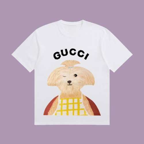 高端品质 Gucci 2025Fall 春夏系列 小狗短袖T恤 区别普通印花 定织270G32支双纱纯棉面料 宽松版型 男女同款 颜色：白 黑 杏 粉 Size