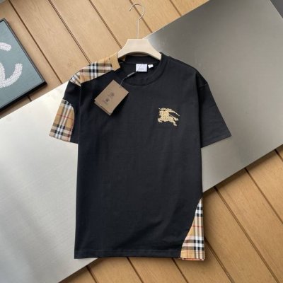 专柜还原顶级复刻版 Burberry 巴宝莉 Bbr Vintage 经典格纹拼接袖短袖T恤 男女同款 顶级版本 面料：采用280G纯棉双纱面料 同缸染螺纹 无