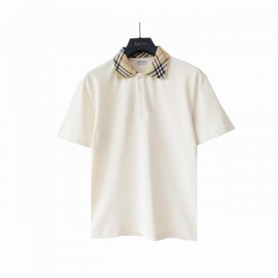 尺码表+实拍细节图 Burberry 巴宝莉 定制拼色扁机领休闲Polo衫 男女同款 定制珠地面料 领标吊牌主唛三标齐全 颜色：卡其色黑色Kq89 尺码：S M