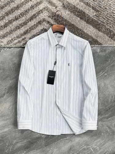 新品 贸易公司渠道臻品，2025早春新款独家售卖！Sa*Nt Laurent 刺绣标识男士高端商务休闲条纹长袖衬衫.条纹衬衫作为公认的时尚单品，无疑是时尚圈生命