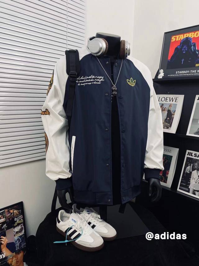 春款：上新180 Adidas阿迪达斯重工刺绣复古棒球服夹克男女同款 搭配情侣更赞哦 高级穿搭 高品质官网发售款｜超级推荐｜超人气单品Ins小红书热门爆款 万针