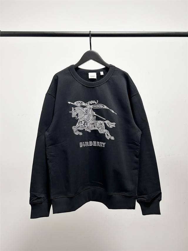 170 高版本，质量很好！ 春季新款，男女同款毛圈圆领卫衣！Burberry 巴宝莉 限定款胸前刺绣骑士战马圆领卫衣！购入原版开模打造，全套定制辅料，细节决定成