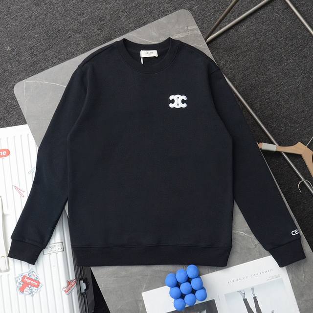 上新180 顶级复刻 高端定制 - Celine 赛琳 新款经典基础小标刺绣Logo圆领卫衣 - 款号：86892 - 颜色：黑色 白色 - 购入原版开模打造，
