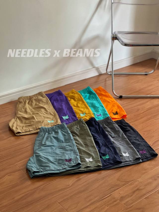 100纯原臻品 原厂跟单 Needles X Beams 限定重磅联名蝴蝶刺绣日潮City Boy自主多色尼龙速干沙滩五分短裤 -代工厂P跟单渠道出品 代购指定