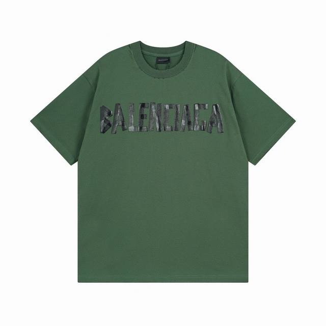 130 绿色 Balenciaga 巴黎世家2025 Ss 经典胶带拉浆印花短袖T恤 本市场No.1的质量 真正天花板品质 全部原版开发注意细节图 避免被盗图商