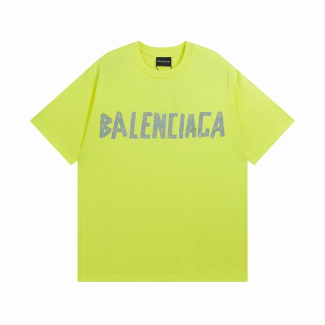 130 荧光绿 Balenciaga 巴黎世家2025 Ss 经典胶带拉浆印花短袖T恤 本市场No.1的质量 真正天花板品质 全部原版开发注意细节图 避免被盗图