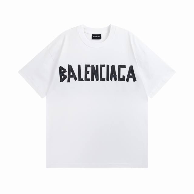 130 白色 Balenciaga 巴黎世家2025 Ss 经典胶带拉浆印花短袖T恤 本市场No.1的质量 真正天花板品质 全部原版开发注意细节图 避免被盗图商