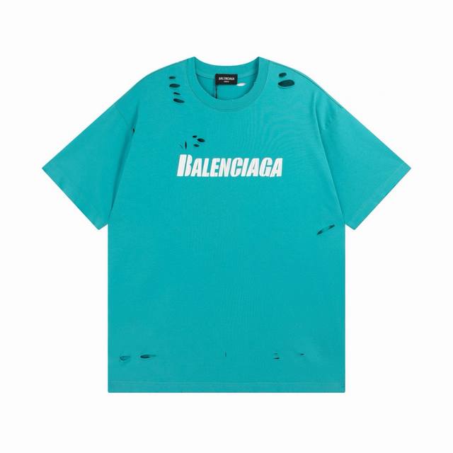 100 破洞款 Balenciaga 巴黎世家2025 Ss 经典做旧破洞割烂印花短袖T恤 本市场No.1的质量 真正天花板品质 全部原版开发注意细节图 避免被