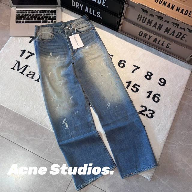 240 -Acne Studios Ss24 泼墨泥染 宽松无弹力 低腰阔脚 涂鸦 长款牛仔裤1981M 男女同款 情侣款 -面料：原版一比一定织定染原版同款牛