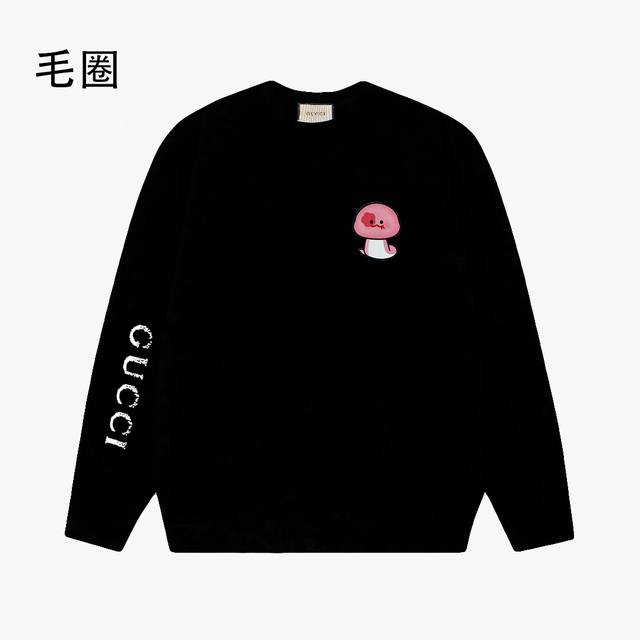 110 高品质Gucci25Ss字母印花毛圈圆领卫衣情侣宽松秋季卫衣 肩膀缝合处后领处都采用双缝走线经久耐穿，后领口处采用纯棉拉条提升了后颈接触的舒适度，袖口下