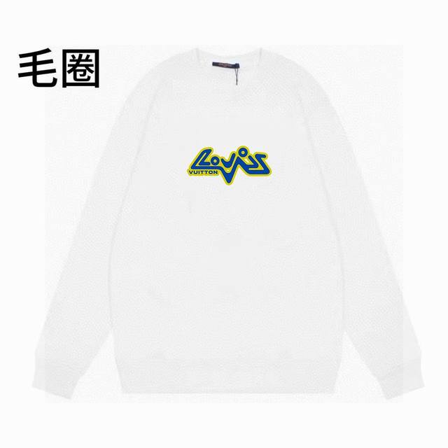 110 高品质Lv24Ss异形字母印花毛圈圆领卫衣情侣宽松秋季卫衣 肩膀缝合处后领处都采用双缝走线经久耐穿，后领口处采用纯棉拉条提升了后颈接触的舒适度，袖口下摆