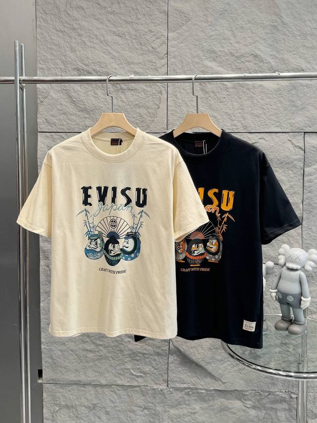 Dt110 福神 带Nfc芯片识别高版本 Evisu 福神2025夏季新款印花休闲宽松情侣款 短袖T恤Dt882 细节:版本一比一复刻，吊牌 领标 水洗 包装袋