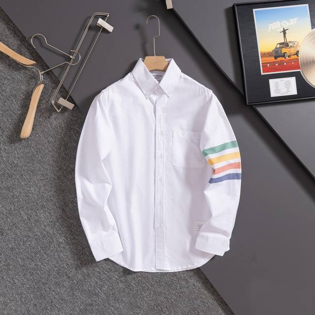 140 市场最高版本 三标齐全Thom Browne 汤姆布朗新款Tb灰白四条杠牛津布情侣休闲衬衫 工艺：原版一致走线！袖窿对版手法 最高版本！无数次的打版 百