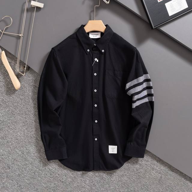 150 市场最高版本 三标齐全 Thom Browne 汤姆布朗新款Tb牛仔蓝灰色男女中性蓝色外套男女同款手臂四杠衬衣全棉法兰绒情侣休闲衬衫 最高版本！特殊走线