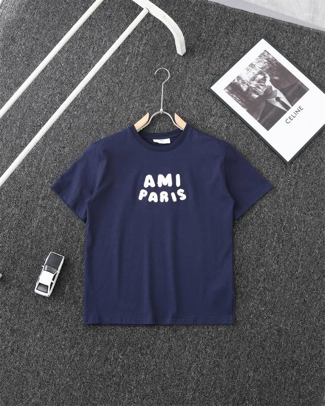 120 顶级复刻 Ami Paris 官网最新中爱心毛巾绣刺绣圆领T恤 Color：白红 蓝色 Size：M L Xl Xxl M L Xl Xxl 衣长 Cm
