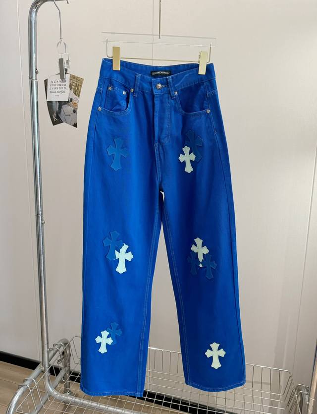 180 品名：Chro* Hearts 克罗十字架皮牌克蓝因蓝牛仔裤 尺码：S.M.L 颜色：克莱因蓝 天呐莱茵克蓝，简直是神存在，颜色很眼亮，配出来干很净，随