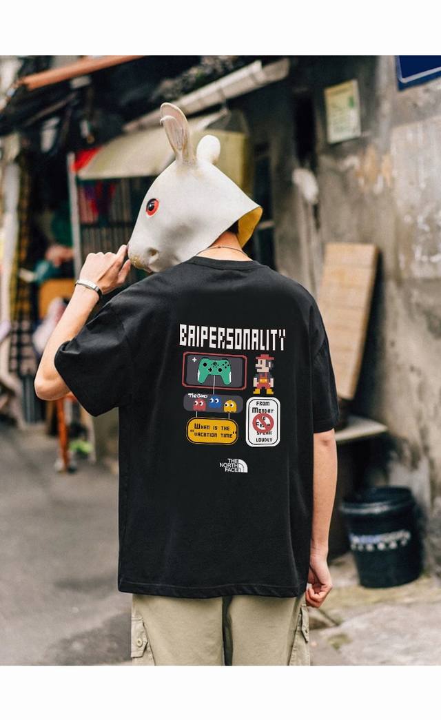 80 260G重磅纯棉 北面 The North Face 超级玛丽 马里奥游戏 复古时尚 短袖T恤 男女同款 半袖 情侣款 面料工艺： 1.260G重磅纯棉，