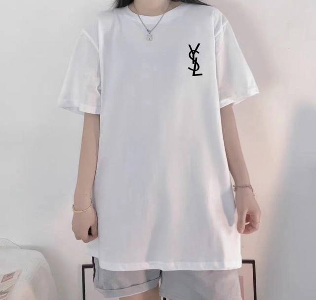 80 Saint Laurent Slp Ysl 圣罗兰圆领短袖半袖T恤 面料采用260克纯棉双纱食毛面料 双线二本针压线 久洗不变形 原版定制三标 高端进口印