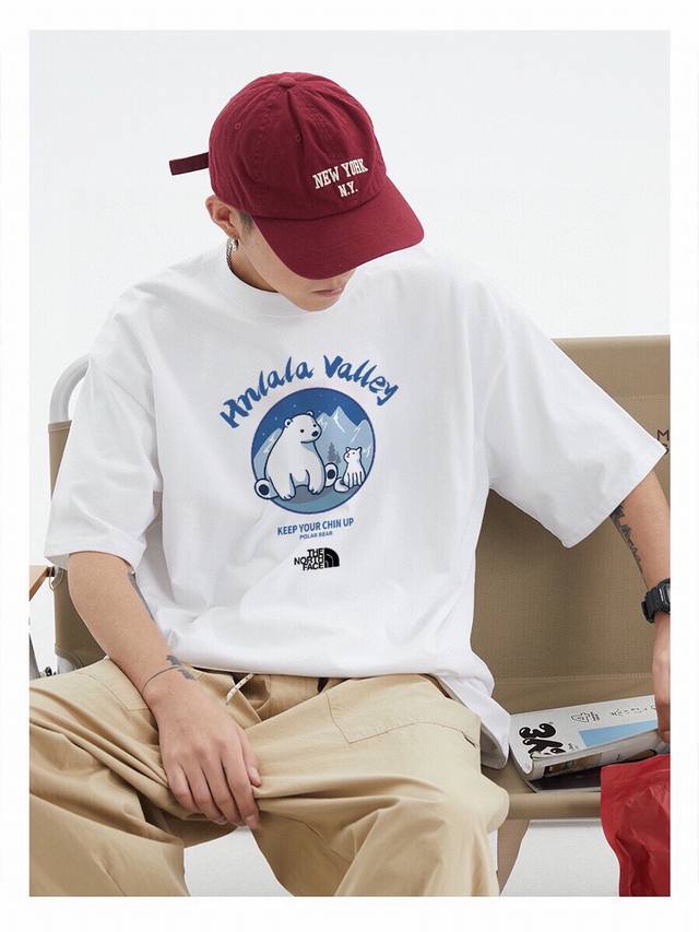80 260G重磅纯棉 北面The North Face 北面 环保公益系列 Tnf北极熊 宽松休闲短袖T恤 男女同款 情侣款 面料工艺： 1.260G重磅纯棉