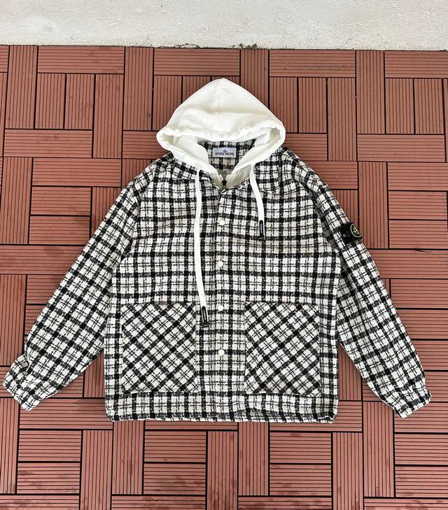 200 Stone Island石头岛2025Ss春款小香风格子假两件连帽拉链外套 采用新型定制面料。显瘦百搭 男女同款，原版宽松版型 上身随意舒适柔软 定制徽