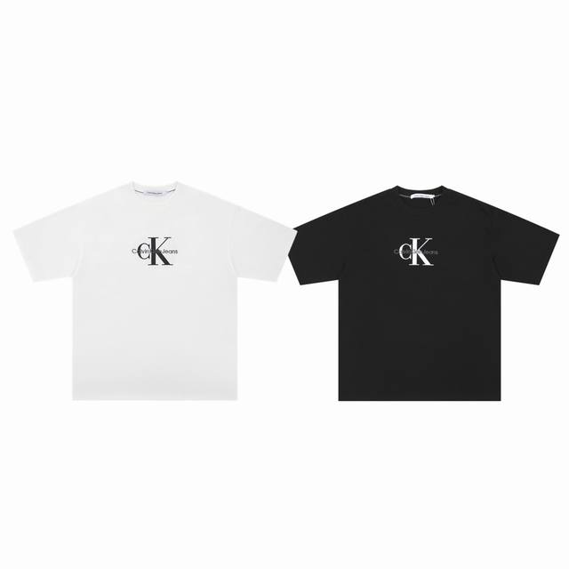 100 Calvin Klein Ck 经典大字母印花 Logo 刺绣情侣圆领短袖 T恤-原版代购品质 Color：黑色 白色 Size：S M L Xl Nu
