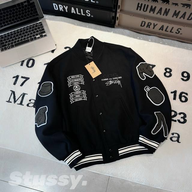 230 -Stussy X Cdg 20Ss联名款Varsity Jacket棒球服 顶级羊毛版本 男女同款 -面料：采用原版一比一定织定染720克毛呢混纺羊毛