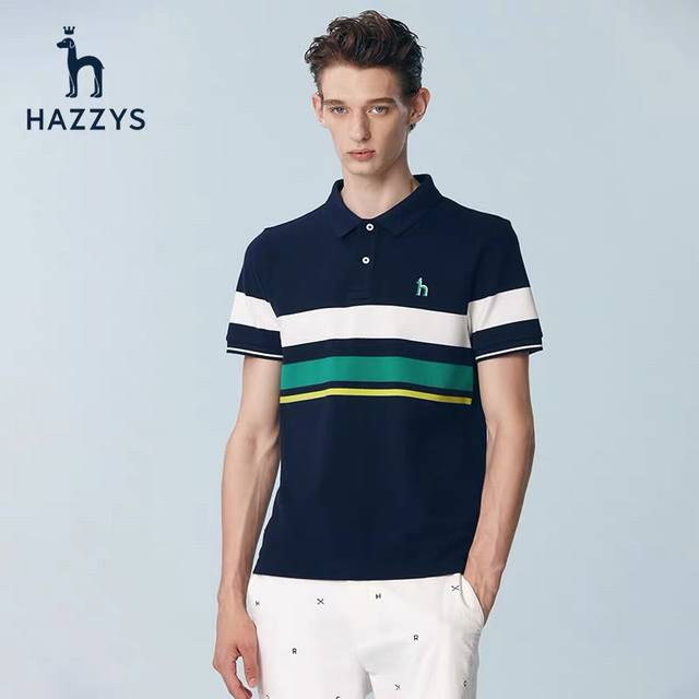 P140 夏季Hazzys哈吉斯新款男装条纹休闲短袖T恤宽松透气上衣Polo衫 Du邦凉感黑科技！進口索罗纳！32S双珠地！ 看似简单的一款基础Polo，其实它