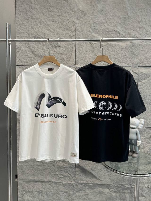 100 福神 带Nfc芯片识别高版本 Evisu 福神2025夏季新款大M印花休闲宽松情侣款 短袖T恤911 细节:版本一比一复刻，吊牌 领标 水洗 包装袋。水