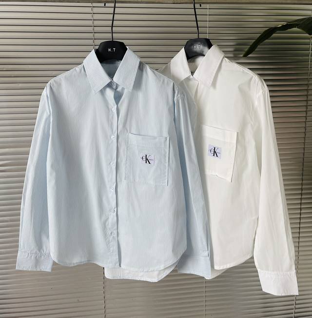 上新160 Ck Calvin Klein Jeans 布标贴袋休闲宽松长袖衬衫 男女同款 Ck衬衫也太好看了吧～ 单穿 叠层的神器！ 面料轻薄、非常适合夏天