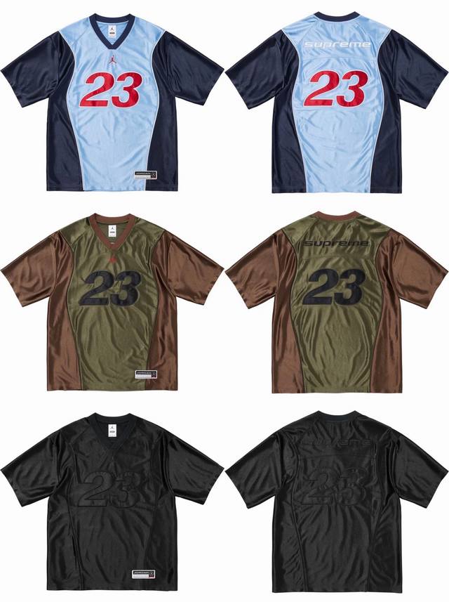190 Supreme X Aj Jordan 联名款 Fw24 Week7 Warm Up Jersey 胸前Logo撞色短袖足球衣 篮球短裤 男女同款 定制
