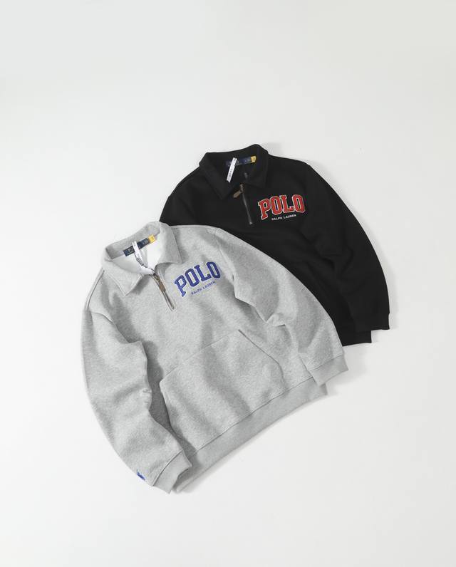 170 顶级版本 官网同步25春季新款 Polo Ralph Lauren 品牌Logo字母Polo领长袖Polo衫 情侣同款 这款运动衫正面饰有以补片和链式线