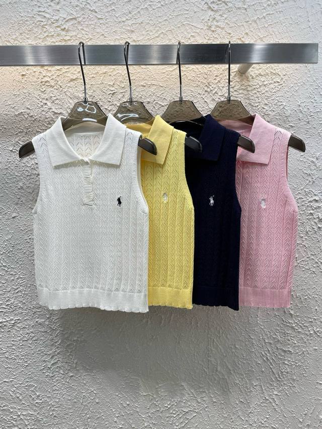 120 Ralph Lauren 拉夫劳伦Rl小马刺绣翻领针织背心 款号：25670103071 颜色：白色 黄色 蓝色 粉色 尺码：均码 80-125斤