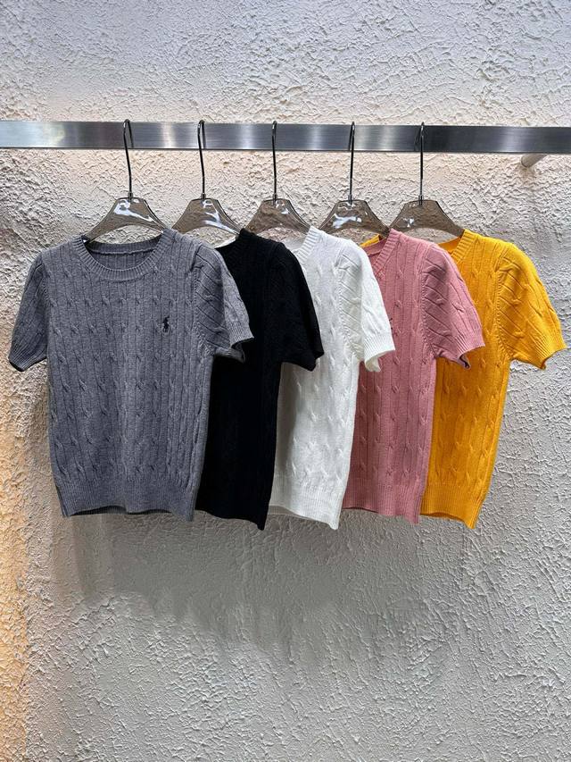 100 Ralph Lauren 拉夫劳伦Rl小马刺绣麻花针织短袖 款号：25670103061 颜色：灰色 黑色 白色 粉色 黄色 尺码：均码 80-125斤