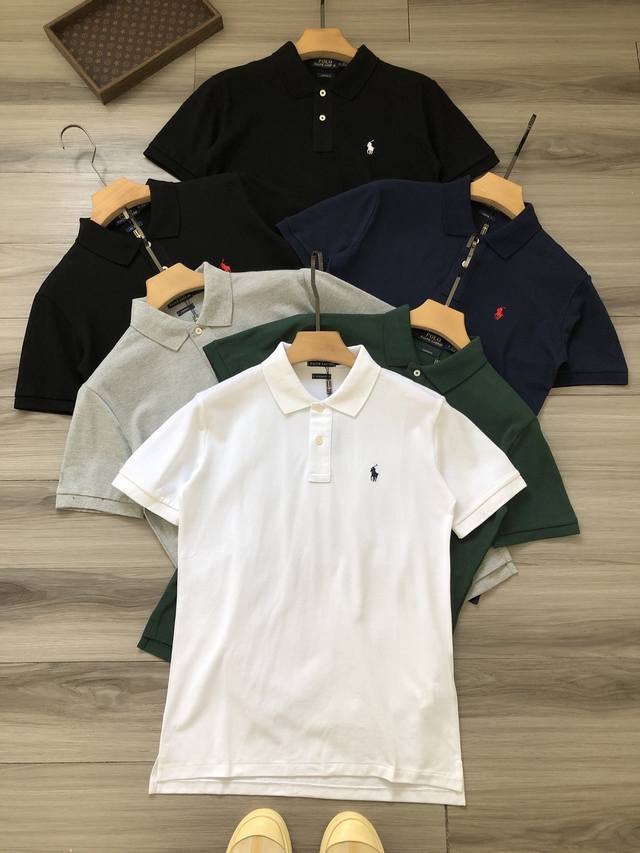 130 Ra＊Ph Lauren丨六色拉夫家 小标马球Logo刺绣男女款商务休闲网眼布翻领Polo衫网球衫. 颜色：白色 灰色 绿色 藏青 黑红标 黑白标. 材