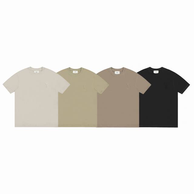 100 Ami Paris Ss24浮雕立体3D 凹凸爱心纯色圆领情侣短袖T恤 Color：黑色 灰绿色 棕色 灰白色 Size：S M L Xl Nomber