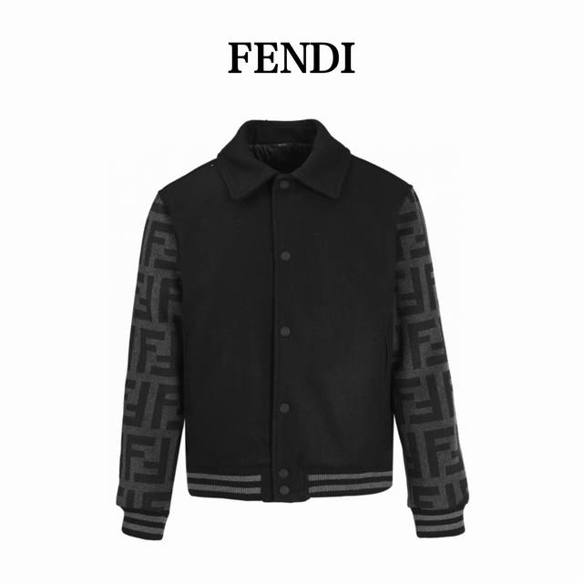 620 Fendi芬迪Fd 字母袖拼接翻领毛呢飞行夹克外套 选用羊毛混纺面料，混纺面料能更好的契合染料，不易褪色，衬衫的翻领设计，印花轮廓清晰，做到一比一的还原