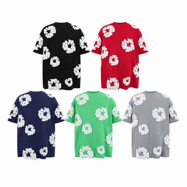D111# P90 Denim Tears 木棉花240克重100%纯棉短袖T恤 Color 颜色 : Black 黑色 ，Gray 灰色 ，Green 绿色