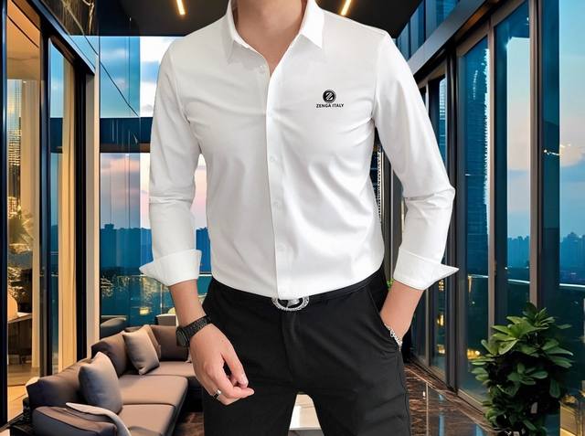 P200 Z*Gna 杰尼亚早春新款男士原单休闲长袖衬衫 官网同步发售 简洁时尚百搭 高端品质无缝切割包边 印胶Logo图案设计 定制进口锦氨天丝棉面料 弹力大